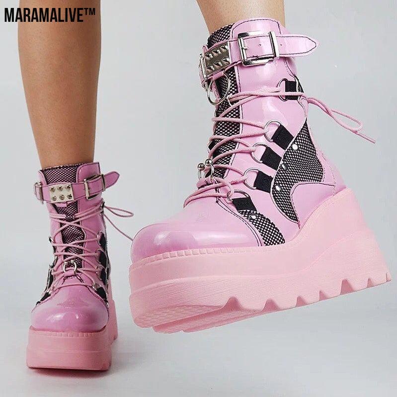 Platform Gothic Mid-calf Boots For Women Boots