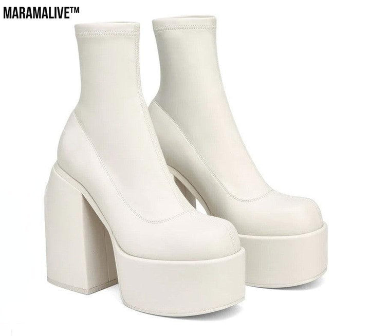 Platform High Heel Boots Scrub Stovepipe Elastic Boots