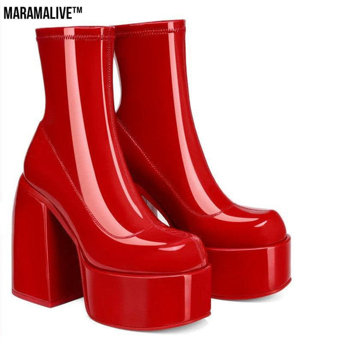 Platform High Heel Boots Scrub Stovepipe Elastic Boots