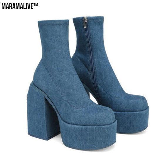 Platform High Heel Boots Scrub Stovepipe Elastic Boots