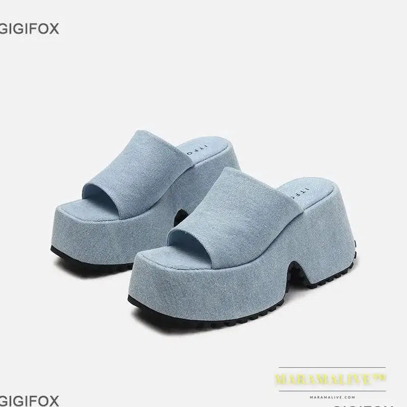 Platform Sandals For Women Denim Open Toe Wedges Shoes Outdoor Indoor Chunky Slipper Sandals Casual Classic Brand New