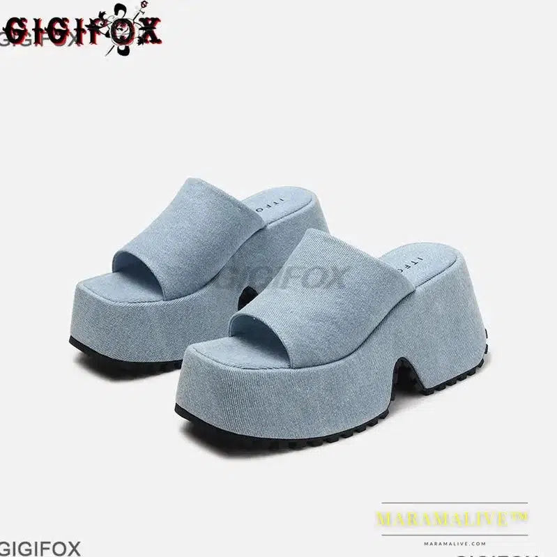 Platform Sandals For Women Denim Open Toe Wedges Shoes Outdoor Indoor Chunky Slipper Sandals Casual Classic Brand New