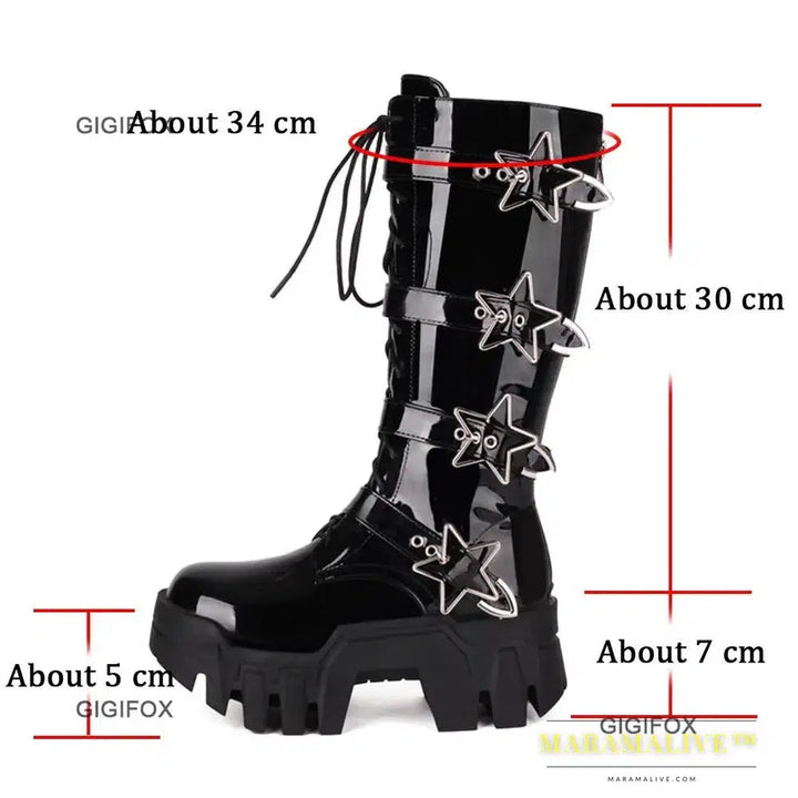 Platform Wedges Knee High Boots For Women Chunky Heel Fashion Punk Motorcyle Boots Goth Gothic New Rock Shoes Winter