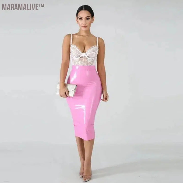 Plus Size 4XL 5XL Bodycon Midi Skirts Women PVC Patent Leather Back Zip Club Skirt PU Business Classic Clothing NEW Custom