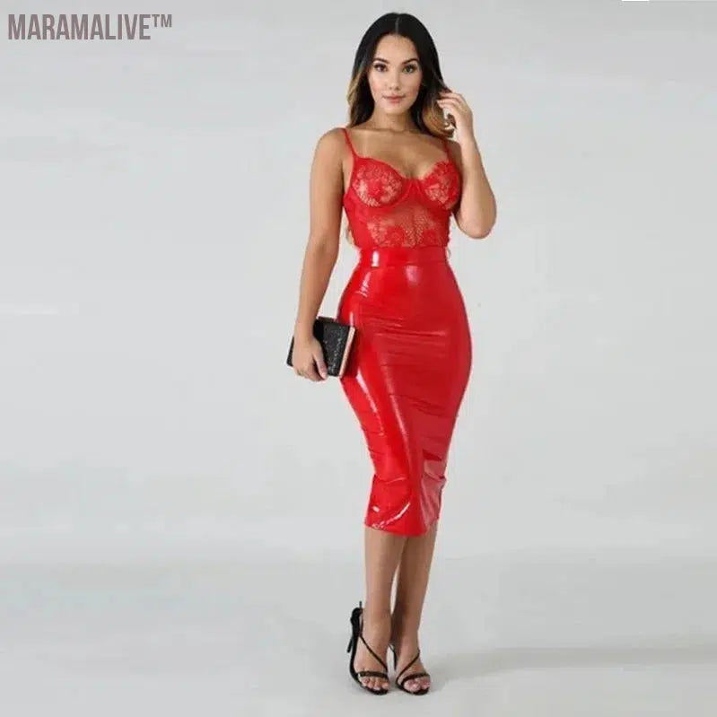 Plus Size 4XL 5XL Bodycon Midi Skirts Women PVC Patent Leather Back Zip Club Skirt PU Business Classic Clothing NEW Custom