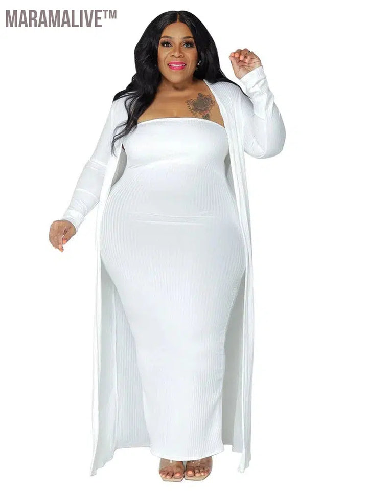 Plus Size Dress Sets 2 Piece Outfits Maxi Dresses Out Wear Coat Sexy Matching Suit Fall