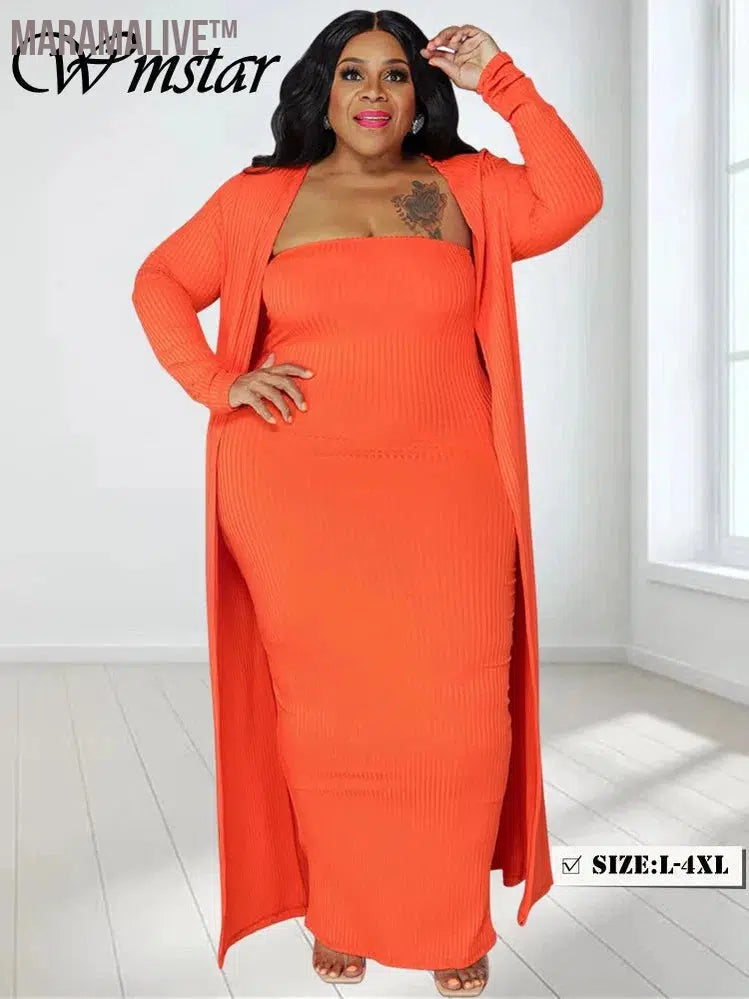 Plus Size Dress Sets 2 Piece Outfits Maxi Dresses Out Wear Coat Sexy Matching Suit Fall