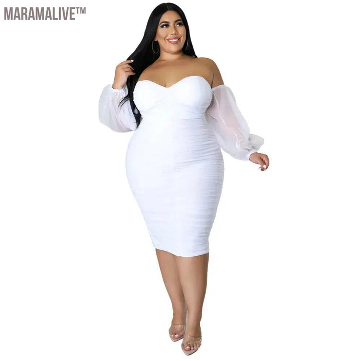 Plus Size Dress Women Party Off Shoulder Mesh Sleeve Sexy Elegant Maxi Dresses Birthday Outfits