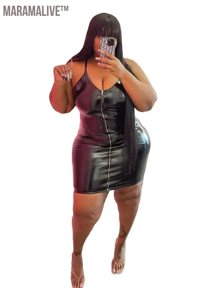 Plus Size Dresses 5xl Woman Clothing Plus Leather Bodycon Dress Pu Clubwear Sling Sexy Short Dress