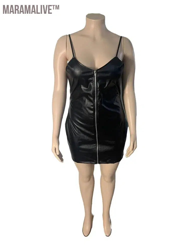 Plus Size Dresses 5xl Woman Clothing Plus Leather Bodycon Dress Pu Clubwear Sling Sexy Short Dress