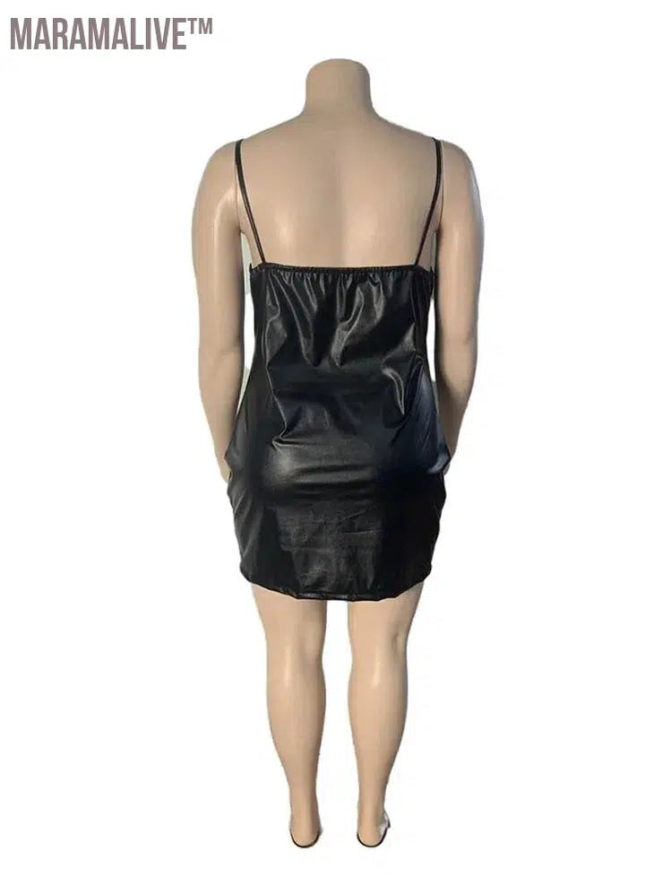 Plus Size Dresses 5xl Woman Clothing Plus Leather Bodycon Dress Pu Clubwear Sling Sexy Short Dress