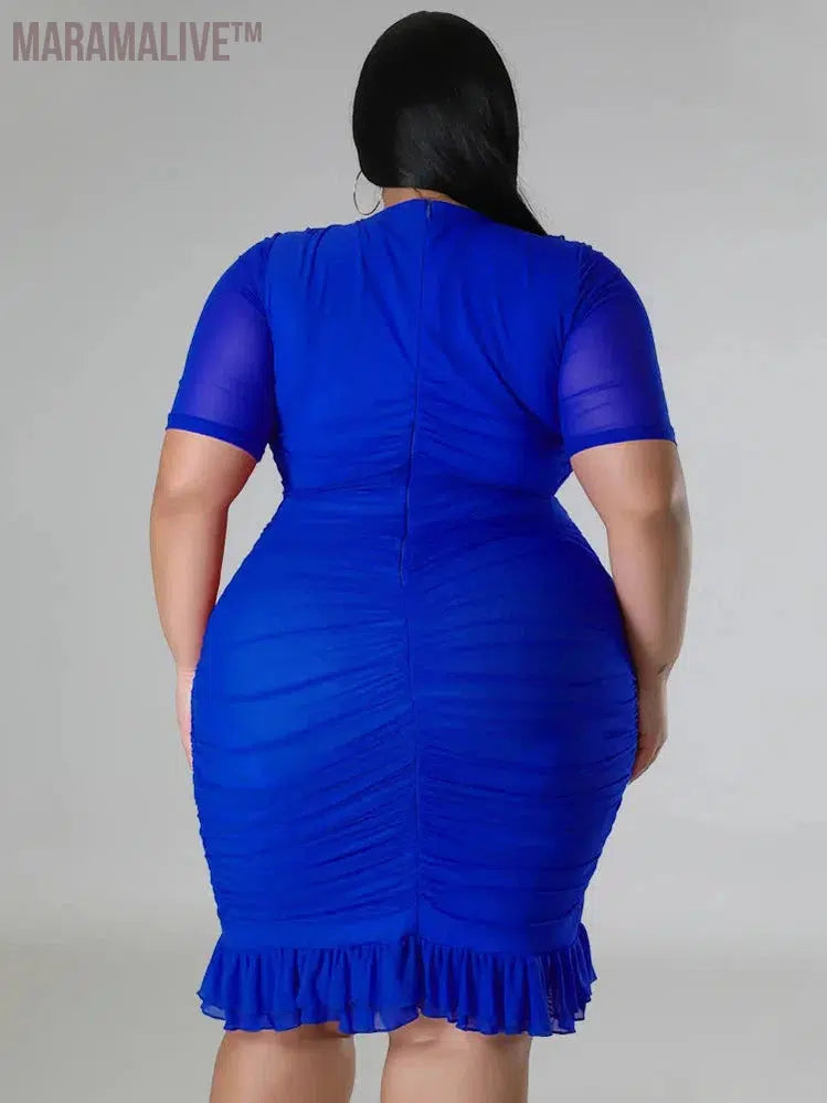 Plus Size Dresses for Women Draped V Neck Bodycon Elegant Solid Midi Dress New In Summer Clothes