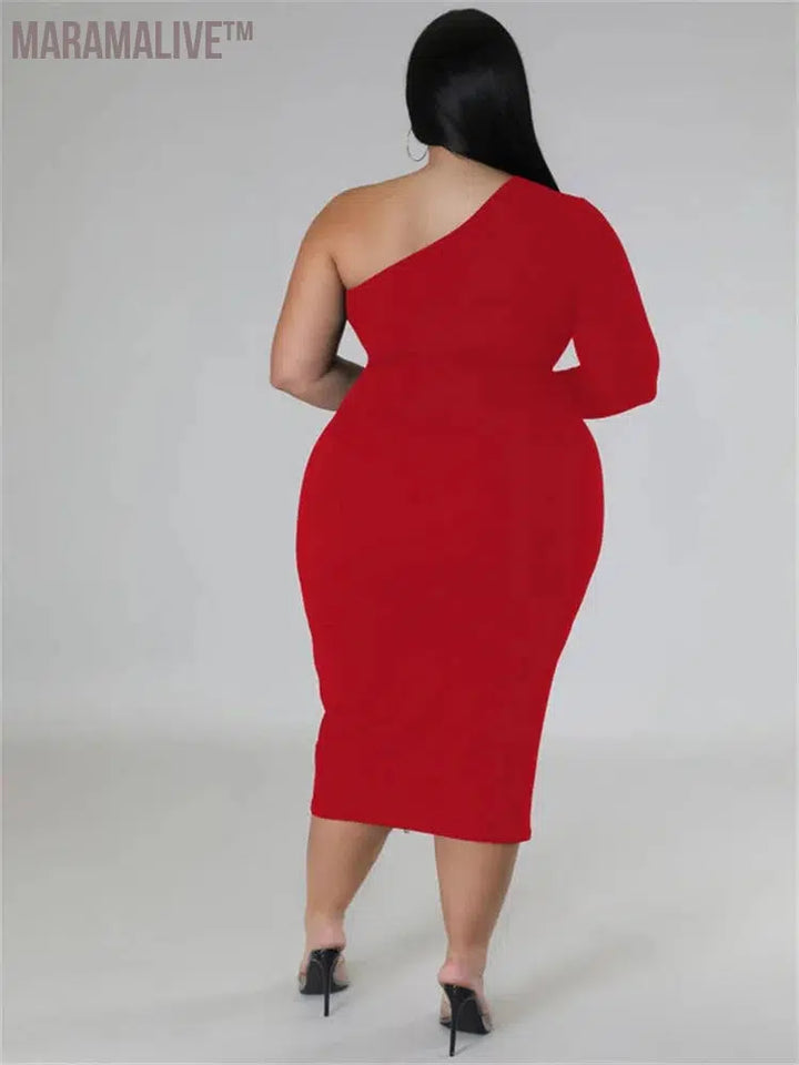 Plus Size Dresses for Women Single Sleeve Elegant Solid Sexy Zipper Maxi Dress New Summer Clothes