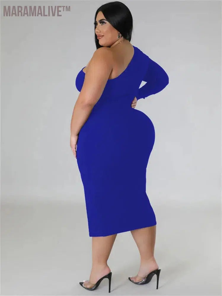 Plus Size Dresses for Women Single Sleeve Elegant Solid Sexy Zipper Maxi Dress New Summer Clothes