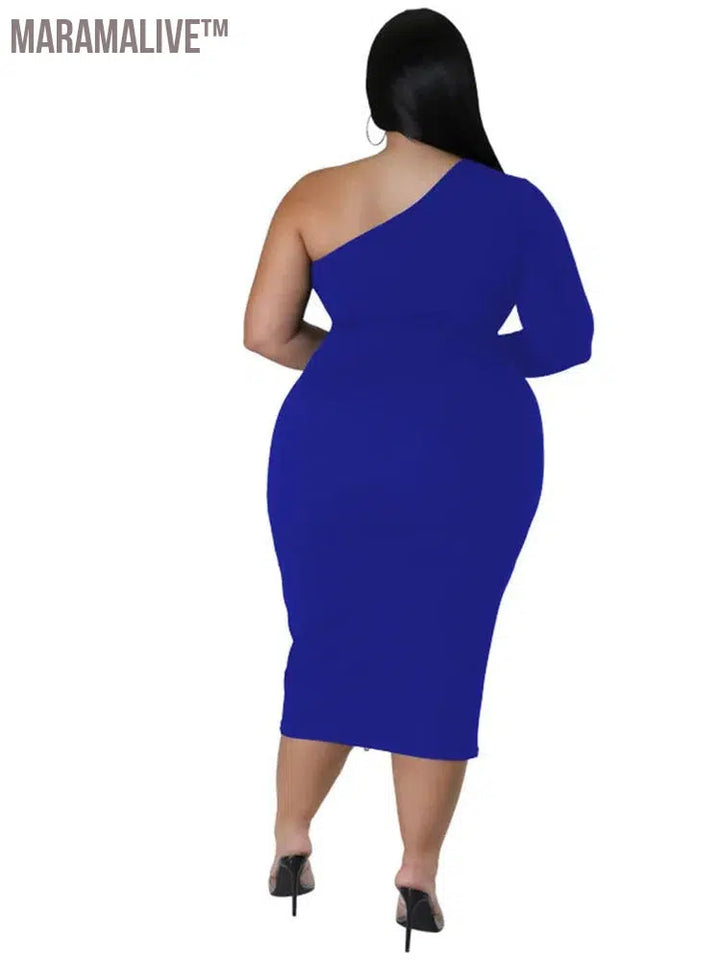 Plus Size Dresses for Women Single Sleeve Elegant Solid Sexy Zipper Maxi Dress New Summer Clothes