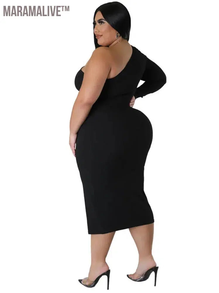 Plus Size Dresses for Women Single Sleeve Elegant Solid Sexy Zipper Maxi Dress New Summer Clothes