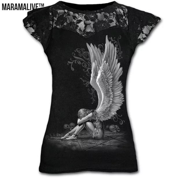 Plus Size Goth Graphic Lace T Shirts For Women Gothic