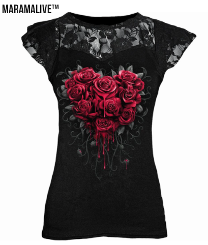 Plus Size Goth Graphic Lace T Shirts For Women Gothic