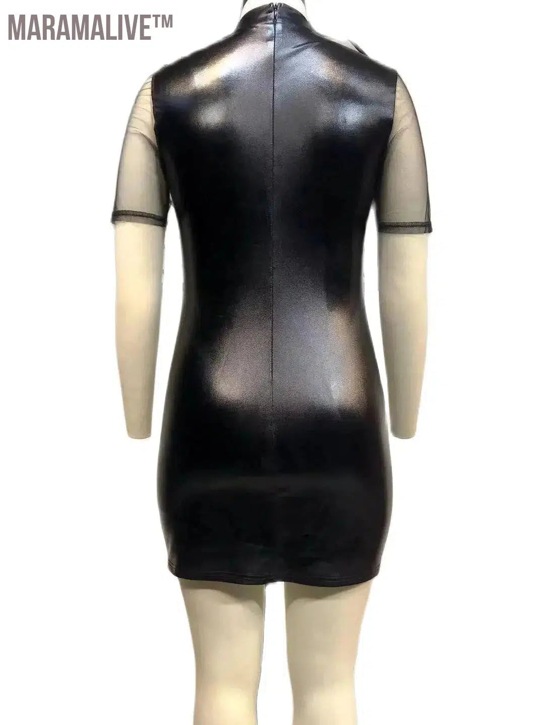 Plus Size Sheer Leather Mini Dress Female Patchwork Mesh Outfit 2023 Women Fashion Elegant Clothing Large Size One Piece Dress