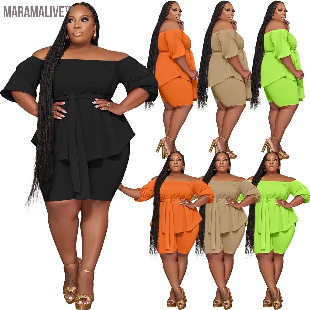 Plus Size Two Piece Outfits Women New In Matching Shorts Sets Loose Top with Bandage Summer