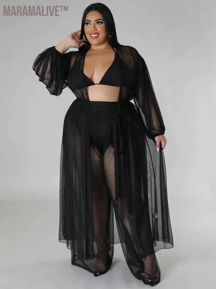 Plus Size Two Piece Sets Women Clothing Mess Bra Top and Pants Wide Leg New In Matching Set