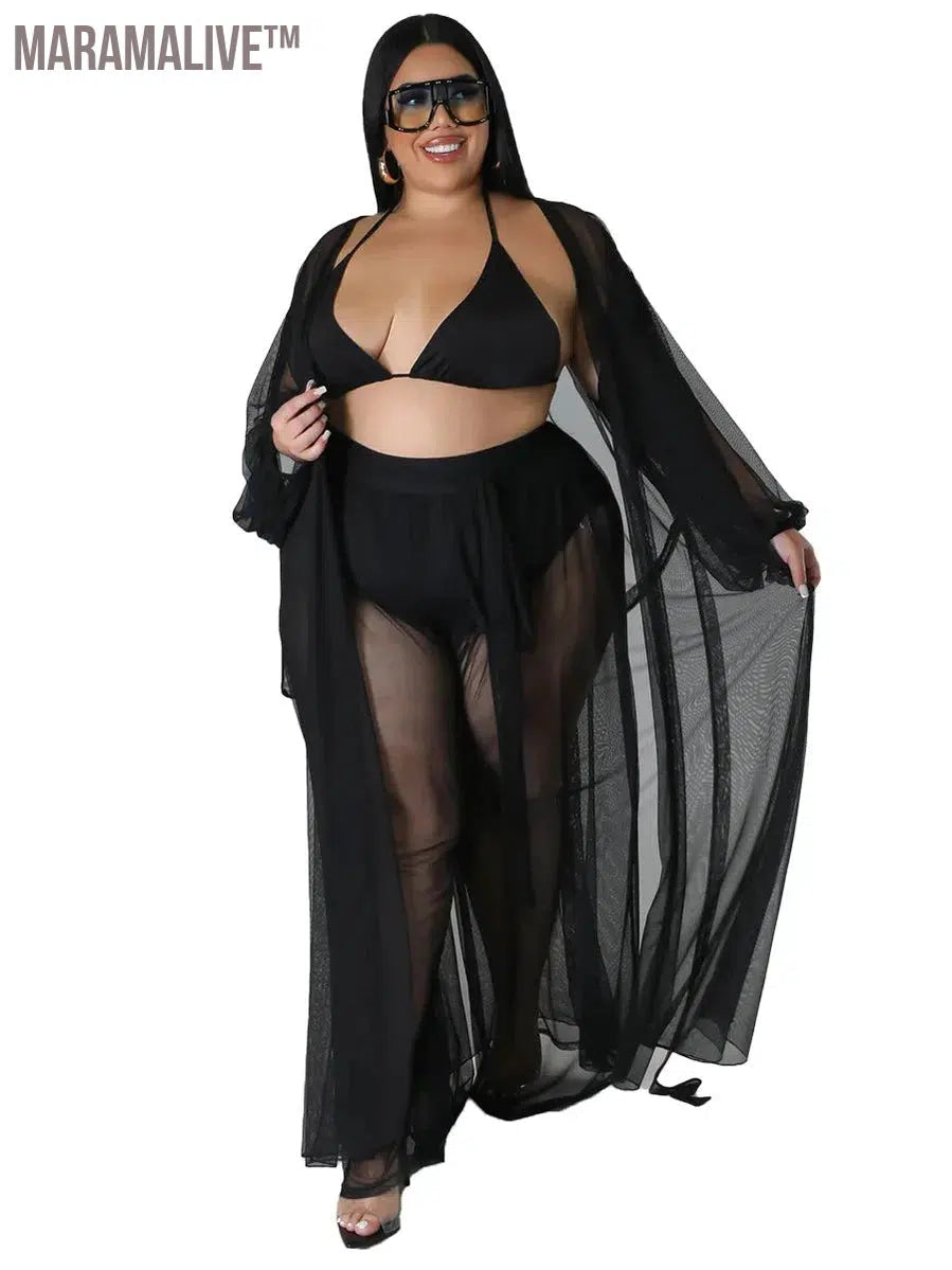 Plus Size Two Piece Sets Women Clothing Mess Bra Top and Pants Wide Leg New In Matching Set