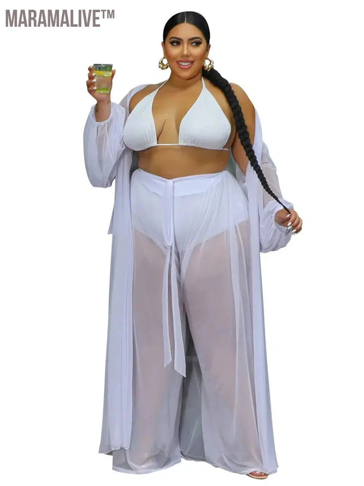 Plus Size Two Piece Sets Women Clothing Mess Bra Top and Pants Wide Leg New In Matching Set