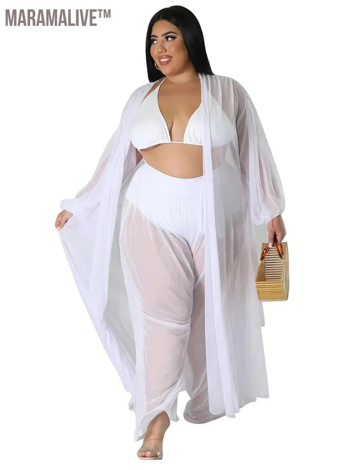 Plus Size Two Piece Sets Women Clothing Mess Bra Top and Pants Wide Leg New In Matching Set