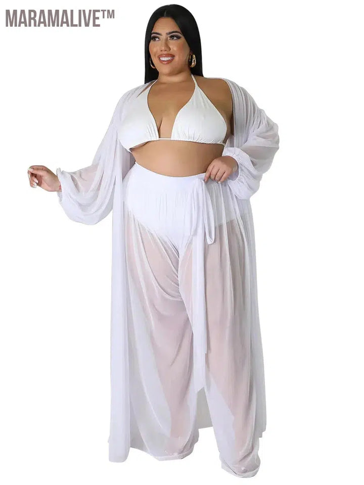 Plus Size Two Piece Sets Women Clothing Mess Bra Top and Pants Wide Leg New In Matching Set