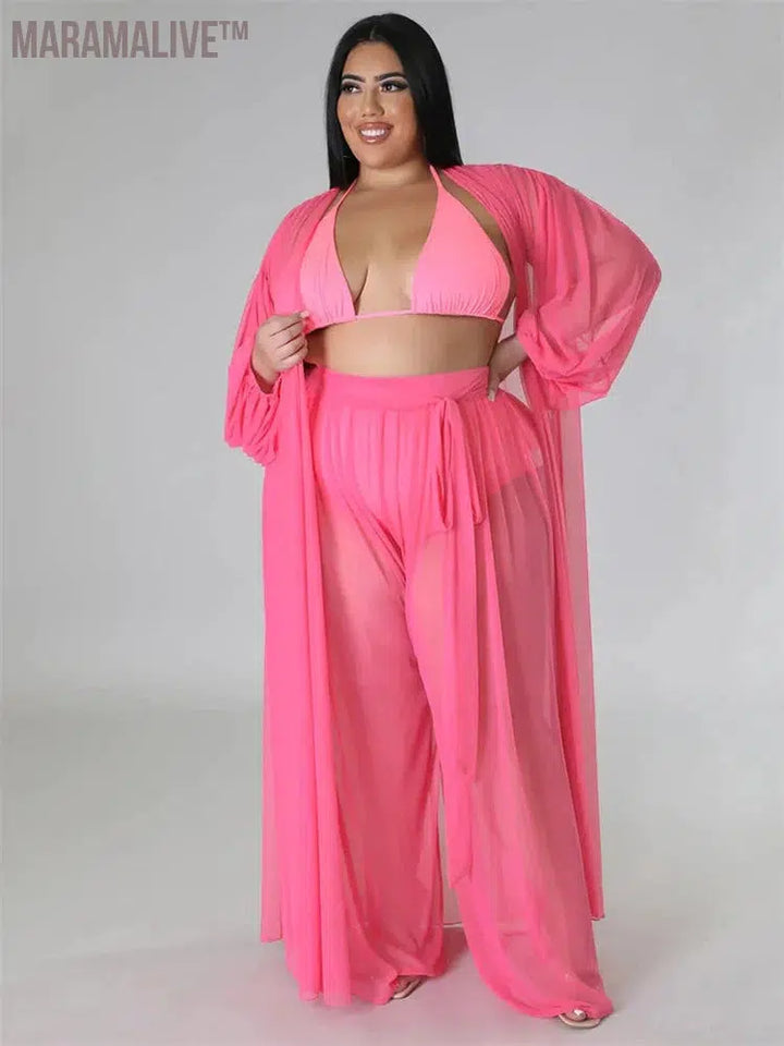 Plus Size Two Piece Sets Women Clothing Mess Bra Top and Pants Wide Leg New In Matching Set