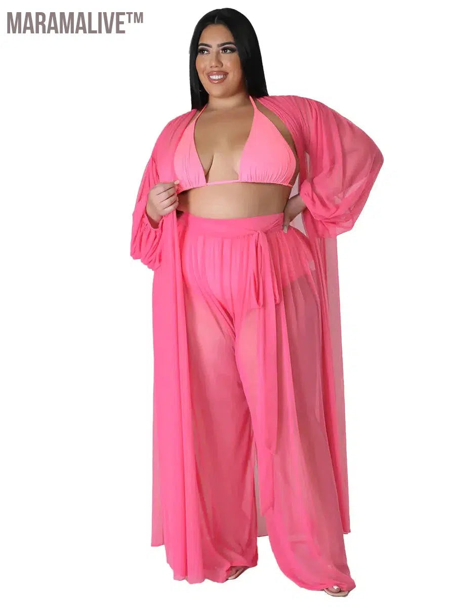 Plus Size Two Piece Sets Women Clothing Mess Bra Top and Pants Wide Leg New In Matching Set