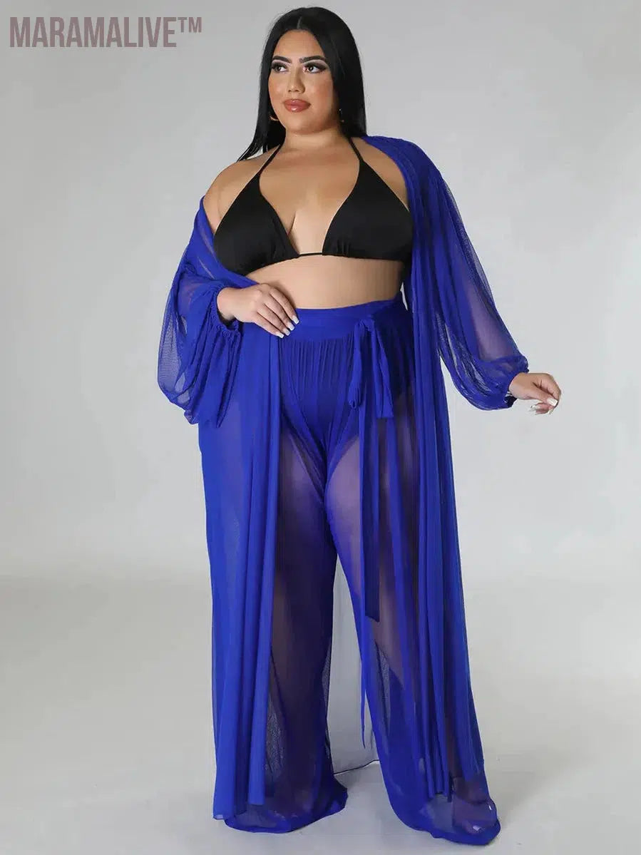 Plus Size Two Piece Sets Women Clothing Mess Bra Top and Pants Wide Leg New In Matching Set