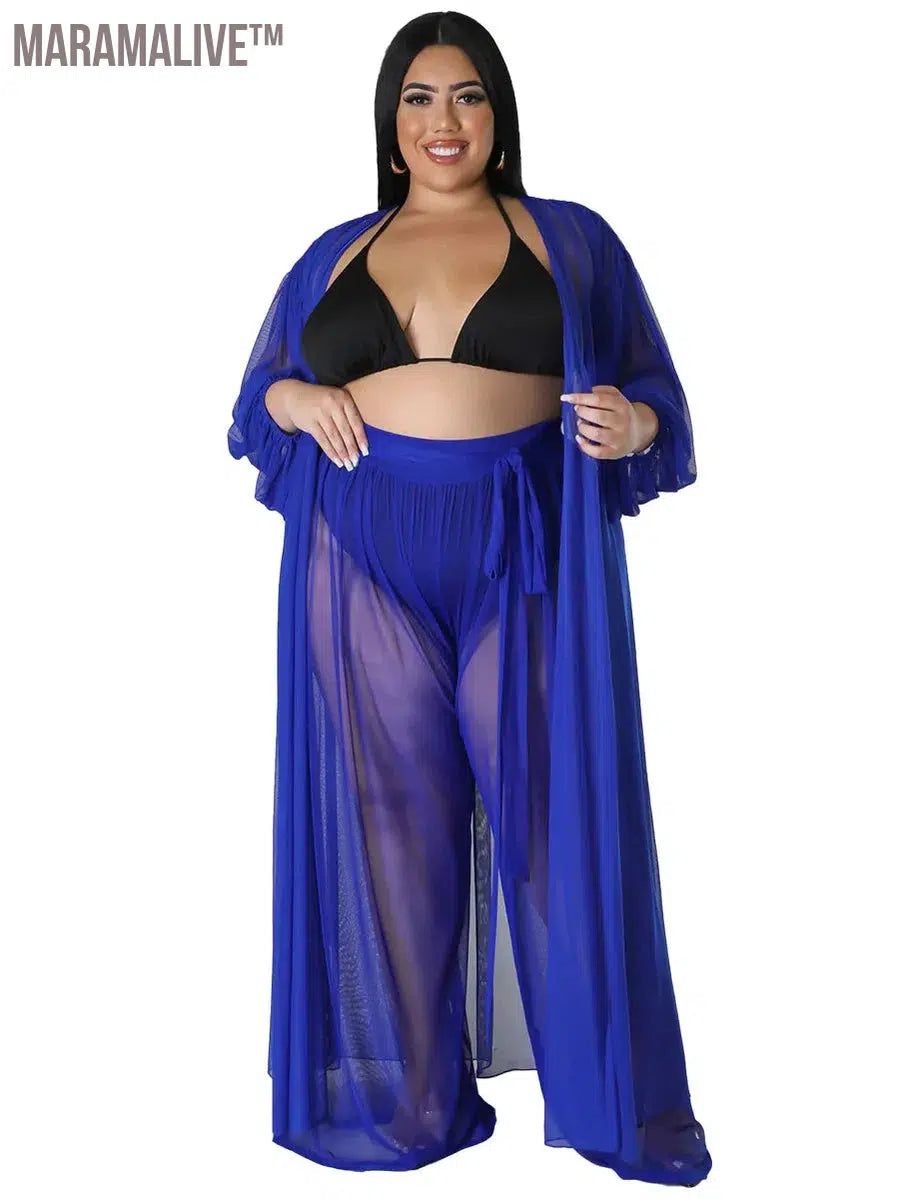 Plus Size Two Piece Sets Women Clothing Mess Bra Top and Pants Wide Leg New In Matching Set