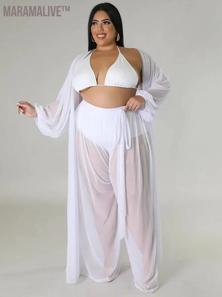 Plus Size Two Piece Sets Women Clothing Mess Bra Top and Pants Wide Leg New In Matching Set