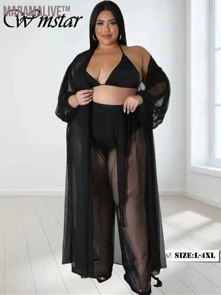 Plus Size Two Piece Sets Women Clothing Mess Bra Top and Pants Wide Leg New In Matching Set