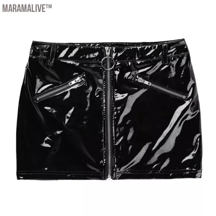 Plus Size Wetlook Latex Mini Skirts Women Sexy Leather Bodycoon Hip Wrap Skirt High Waist Zipper Skirts Night Party Clubwear