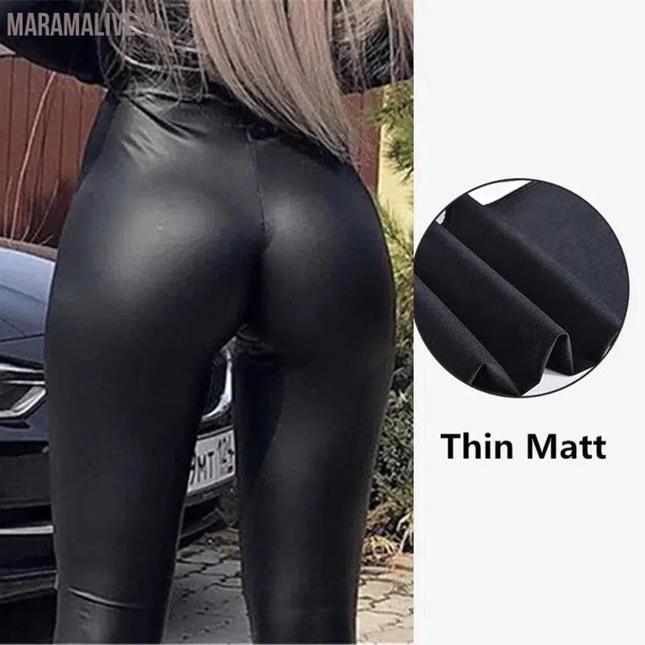 Plus Size Woman Sexy Black Leather Leggings Velvet Pants High Waist Seamless Gothic Fashion Slim Long Pants Skinny Leggings 5XL