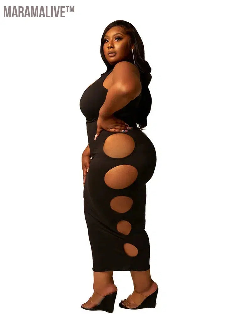 Plus Size Women Clothing Summer Midi Dress Bodycon 2022 Hollow Out Sexy Party Dress Clubwear