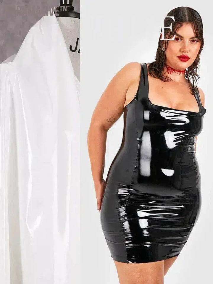 Plus Size Women Patent Leather Mini Dress 7XL Sleeveless Stretch Bodycon Tank Dress Party Faux Latex Dress 6XL Nightclub Costume