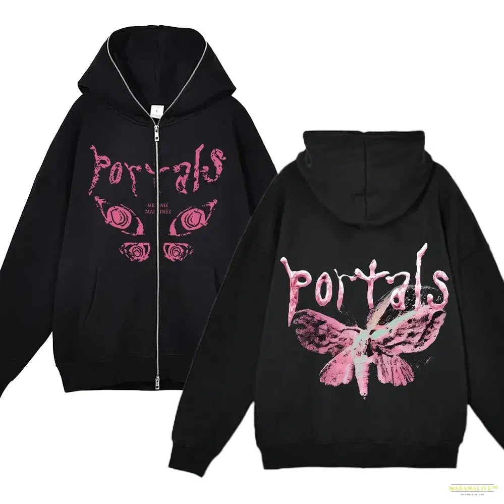 Portals Tour Album Print Hoodie Full Zipper Streetwear for Men Women Casual Coats Hip Hop Style