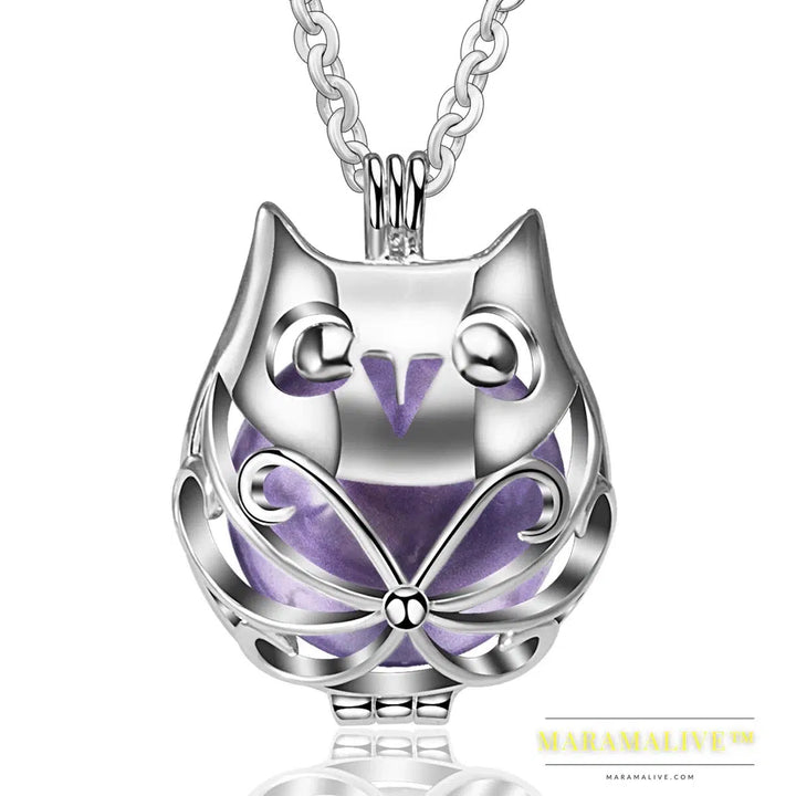 Pregnancy Bola Ball Necklace Unique Lovely Owl Locket Cage Pendant With 20mm Inner Mexican Bola Pregnant Women Jewelry