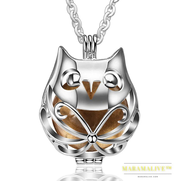 Pregnancy Bola Ball Necklace Unique Lovely Owl Locket Cage Pendant With 20mm Inner Mexican Bola Pregnant Women Jewelry