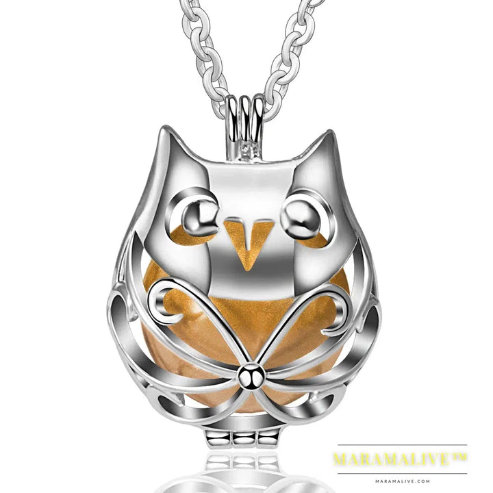 Pregnancy Bola Ball Necklace Unique Lovely Owl Locket Cage Pendant With 20mm Inner Mexican Bola Pregnant Women Jewelry