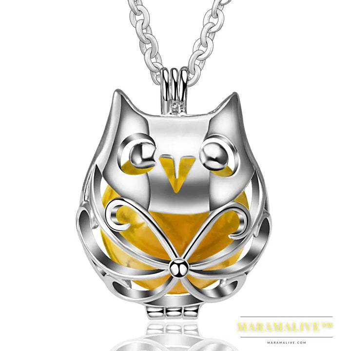 Pregnancy Bola Ball Necklace Unique Lovely Owl Locket Cage Pendant With 20mm Inner Mexican Bola Pregnant Women Jewelry