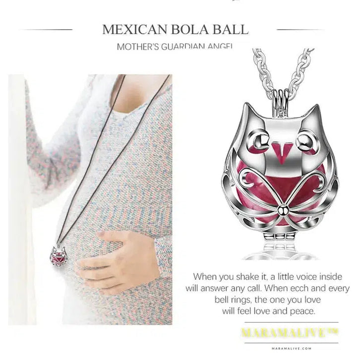 Pregnancy Bola Ball Necklace Unique Lovely Owl Locket Cage Pendant With 20mm Inner Mexican Bola Pregnant Women Jewelry