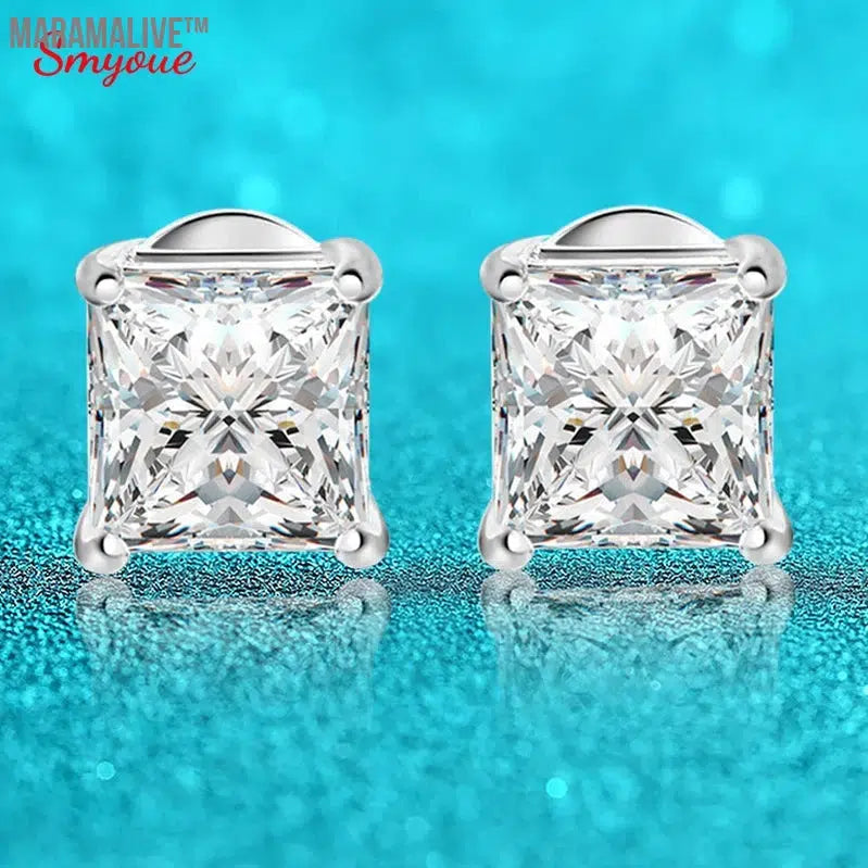 Princess Cut 0.4-5CT Moissanite Stud Earrings for Women Men VVS Simulated Diamond Ear Studs 925 Sterling Silver Jewelry