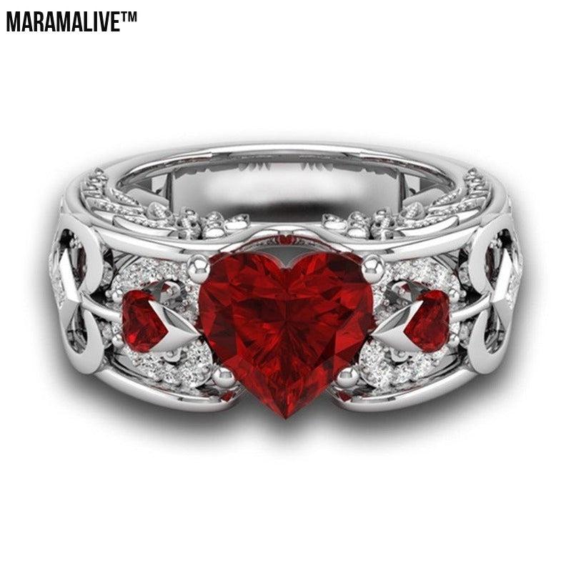 Princess Ring Heart-shaped Ruby Engagement Ring