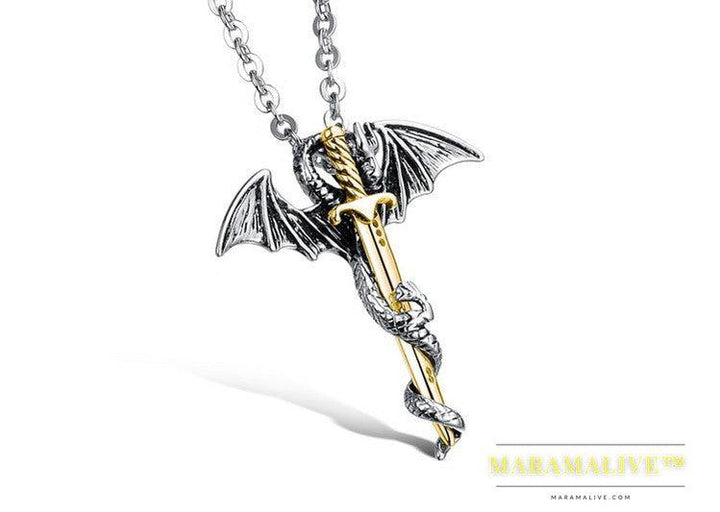 Pterodactyl Golden Sword Men's Titanium Steel Necklace