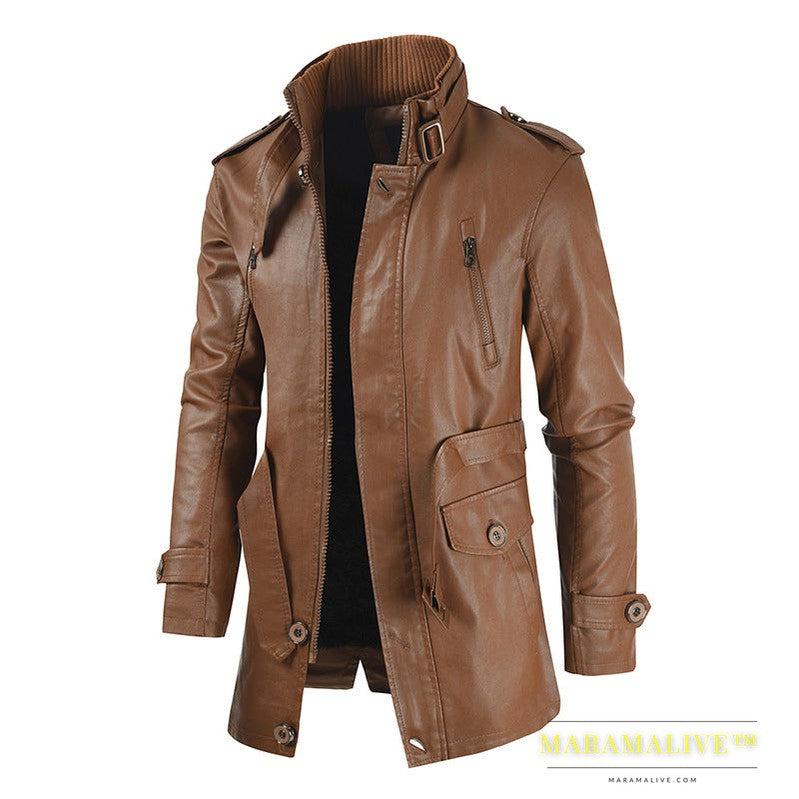 Pu Hooded Slim Young Men's Leather Jacket