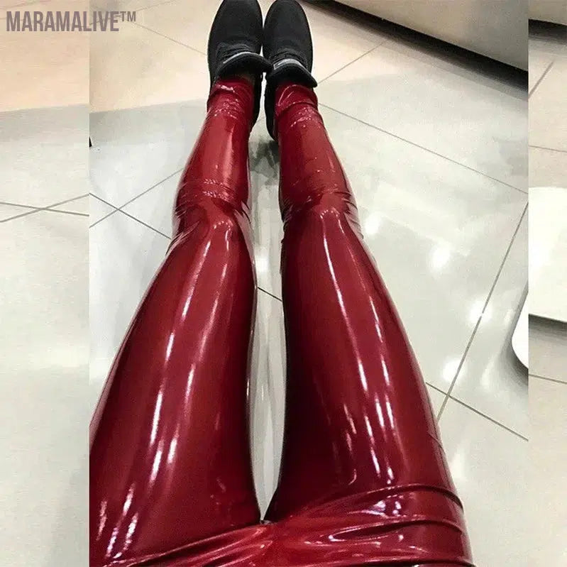 Pu Leather Red Leggings High Waist Women Sexy Elastic Skinny Push Up Leggings Plus Size Stretch Leggings Women Gym Sport Wear